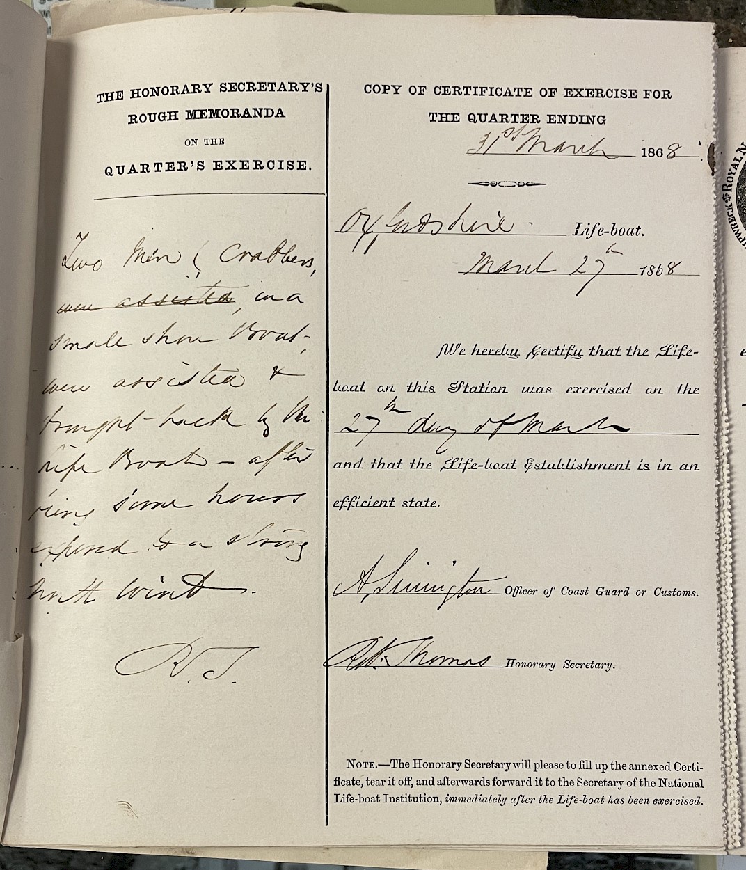 Return for Q1 1868