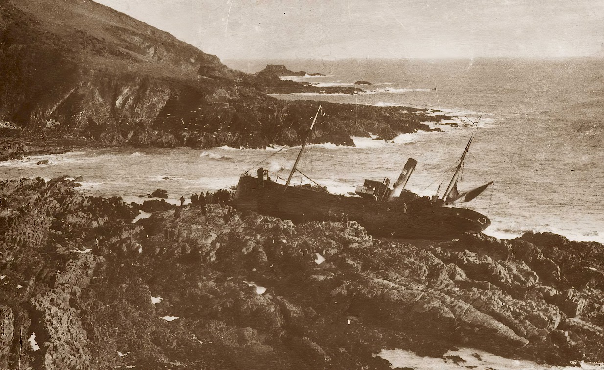 Wreck of the Marguerite resting on rocks