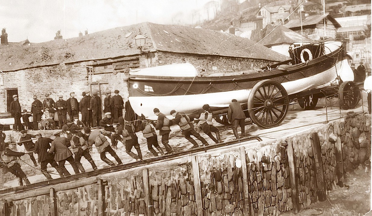 Lifeboat crew haul the Ryder down the slipway